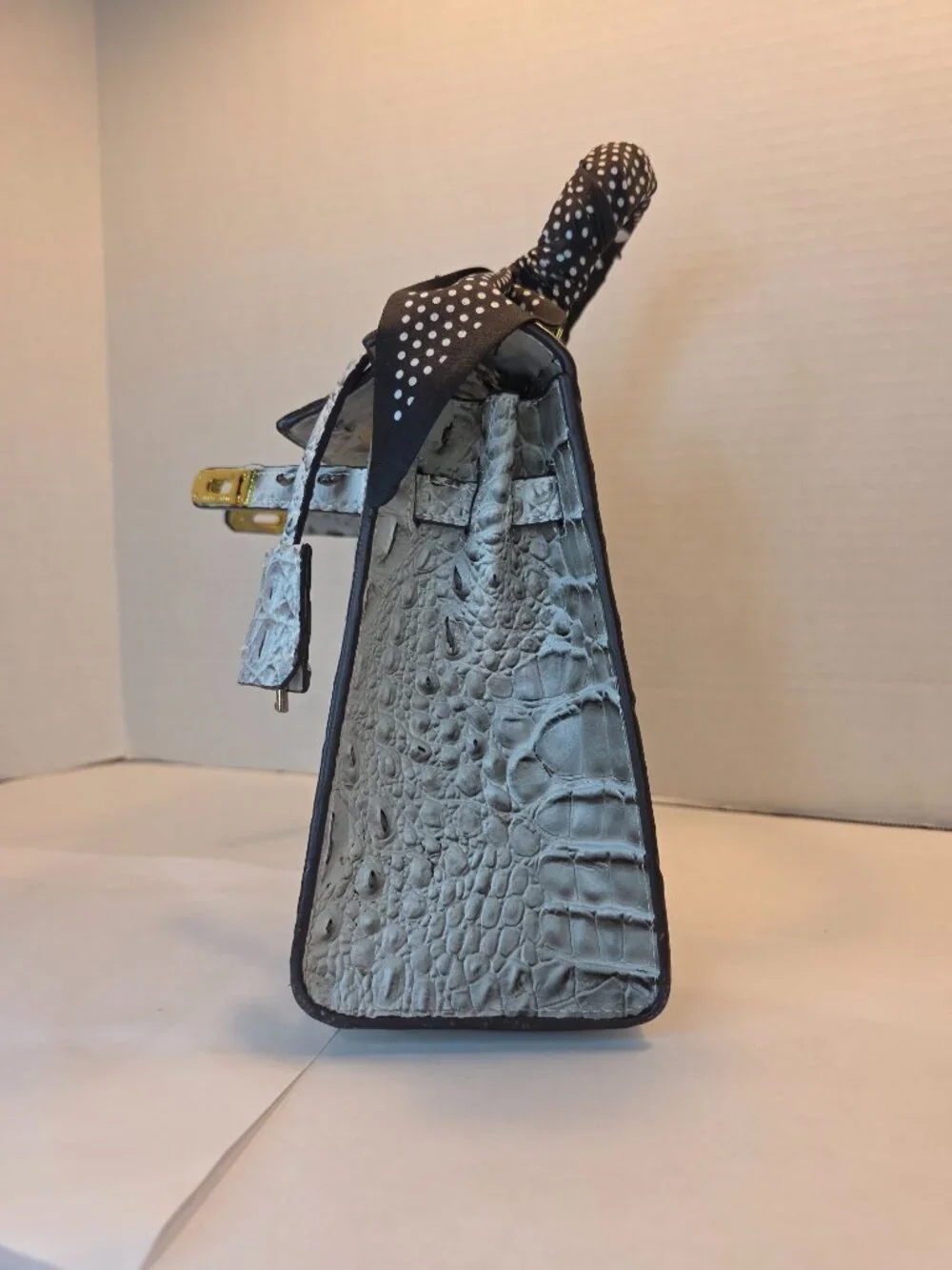 Beautiful Croc Embossed Top Handle Fashion Bag with Padlock  & Twilly NWOT